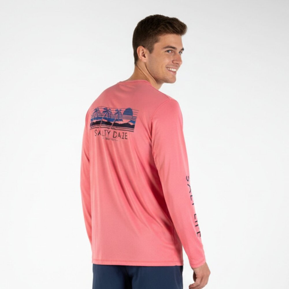 Salt Life Long Sleeve Tee in Coral with Navy Graphic